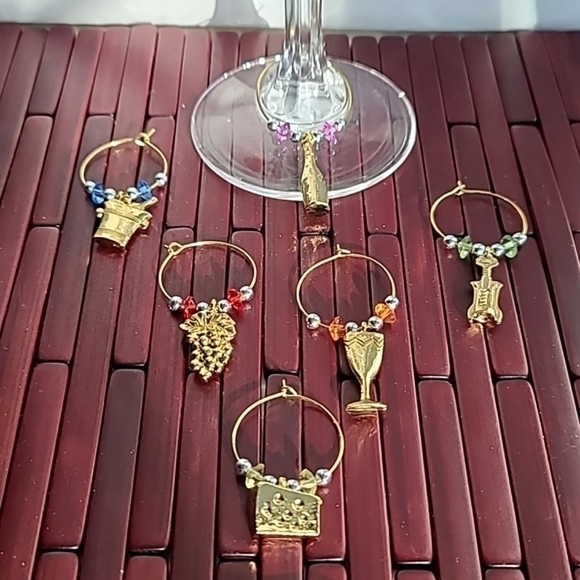Pewter Charms with Multicolored Beads New Gift Set of 6 - Picture 1 of 12